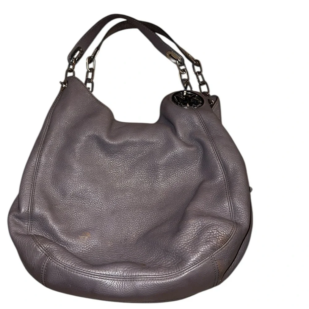 MK Michael Kors Elegant Gray Leather Shoulder Bag